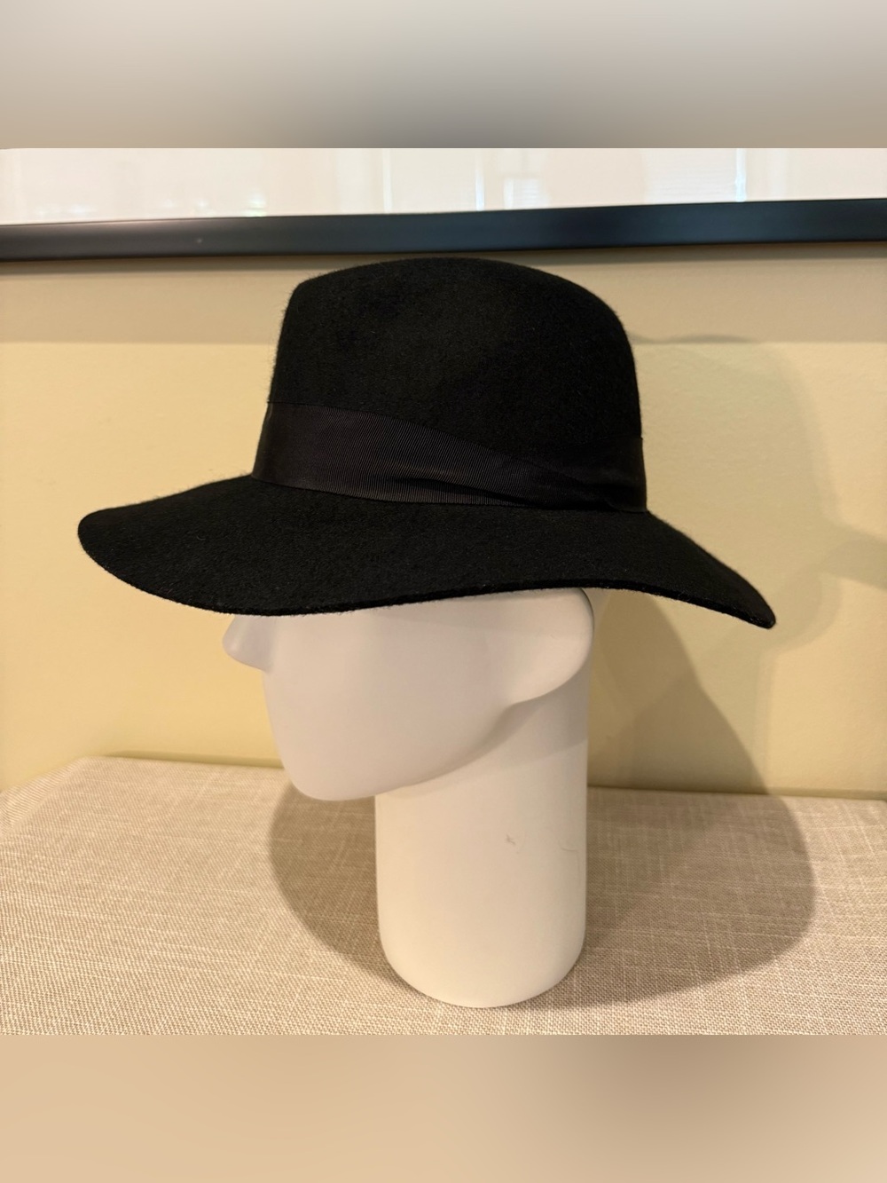 Express Black 100% Wool Felt Fedora Floppy Wide Brim Hat Ribbon Band Boho OS